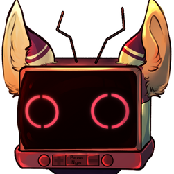 A TV-headed character stares out of the canvas.